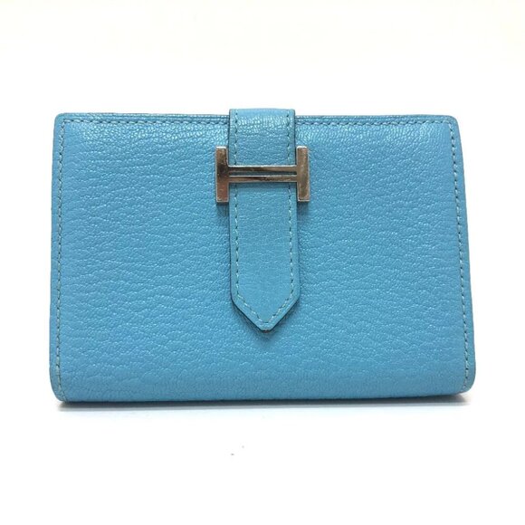 HERMES Bearn Mini Compact Card Case Chevre Coromandel blue/SilverHardware - Picture 1 of 12